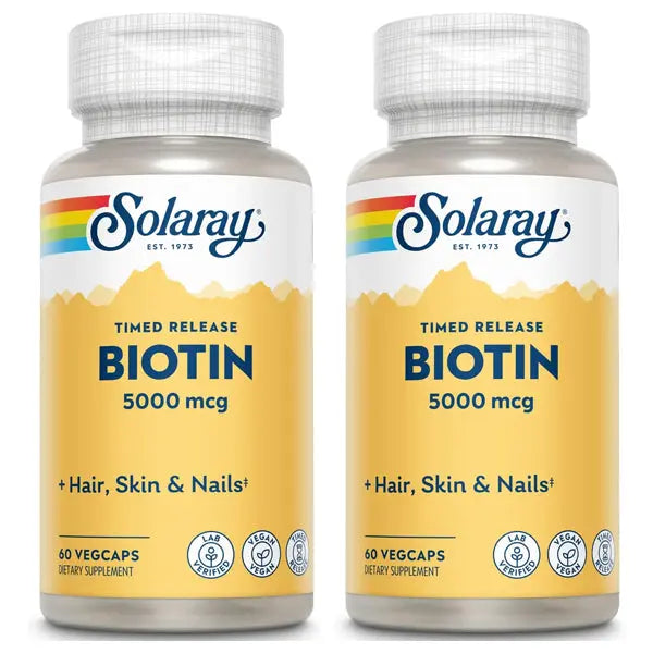 2 Pack - Solaray Timed-Release Biotin 5000 mcg 60 VegCaps Solaray